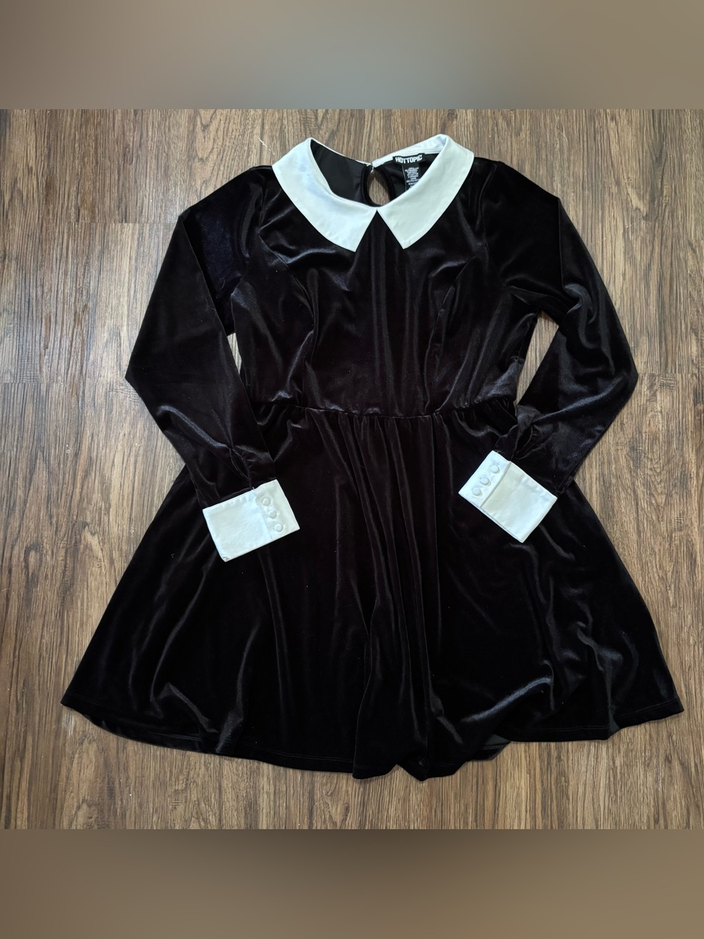 Hot Topic Wednesday Addams Black Velvet Dress White Collar XL Gothic